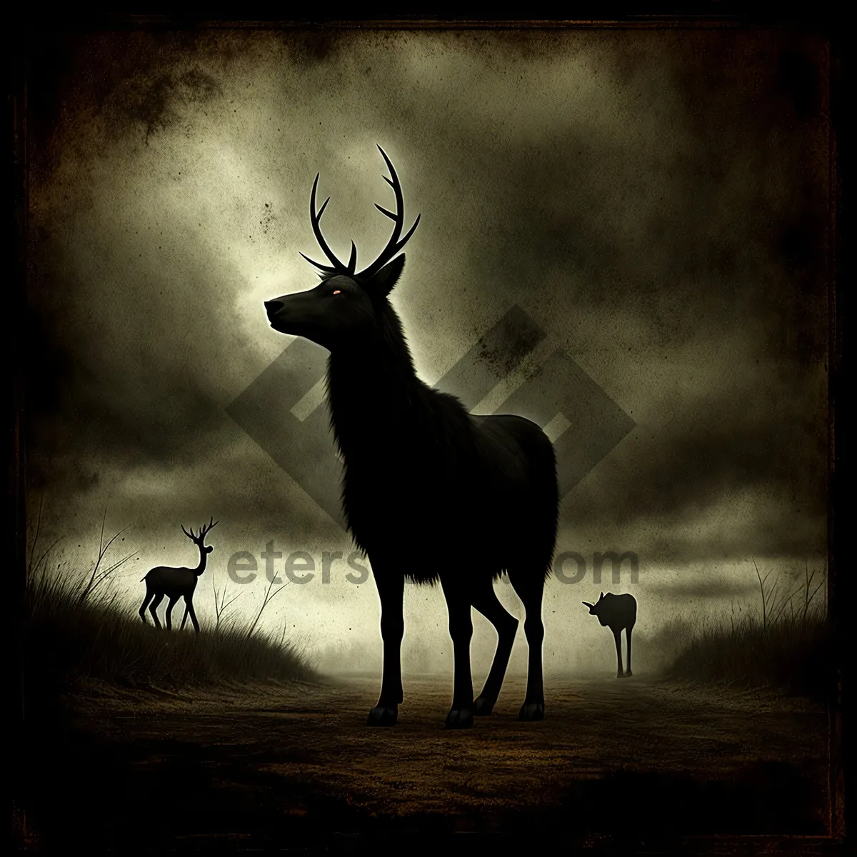 Picture of Buck in Wilderness: Majestic, Antlered Mammal Roaming Wild