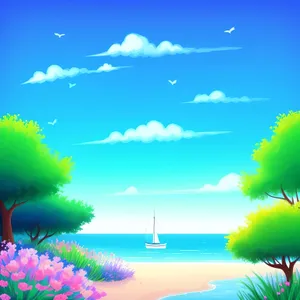 Vibrant Summer Sky Landscape in Blossom