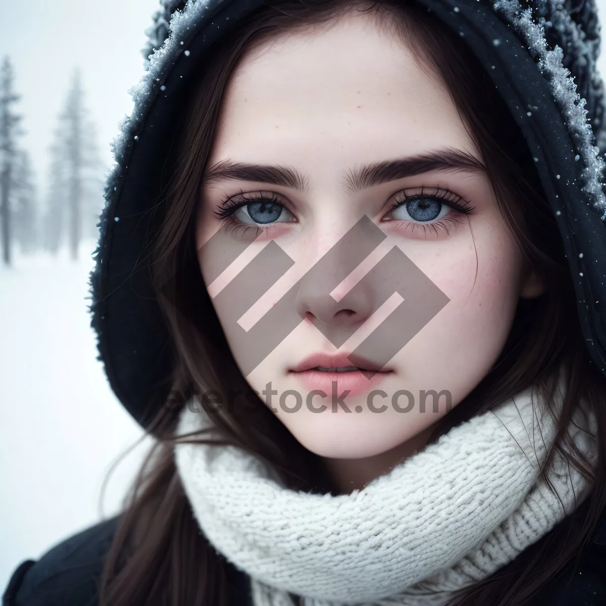 Picture of Smiling brunette lady wearing fashionable headdress