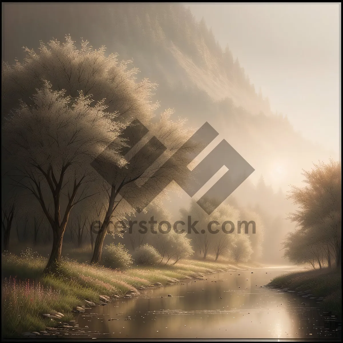 Picture of Serene Sunrise Over Countryside Landscape