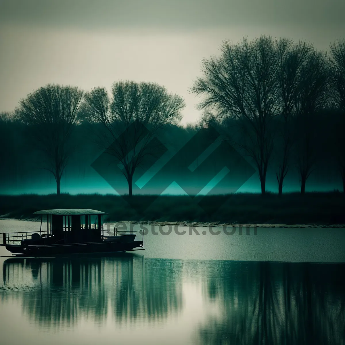 Picture of Serene Sunset Reflection on Lakeside Boathouse