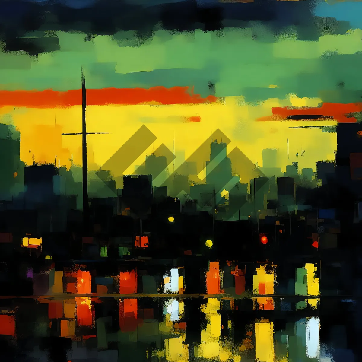 Picture of Urban Night: Skyline Silhouette with Beer Bottle