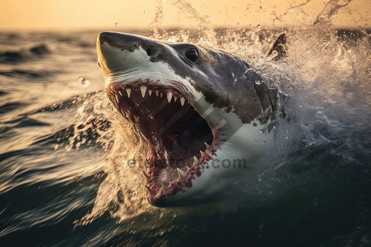 Picture of Great White Shark Swimming in Tropical Waters