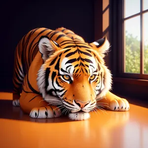 Fierce Tiger Cat with Striking Stripes and Pumpkin