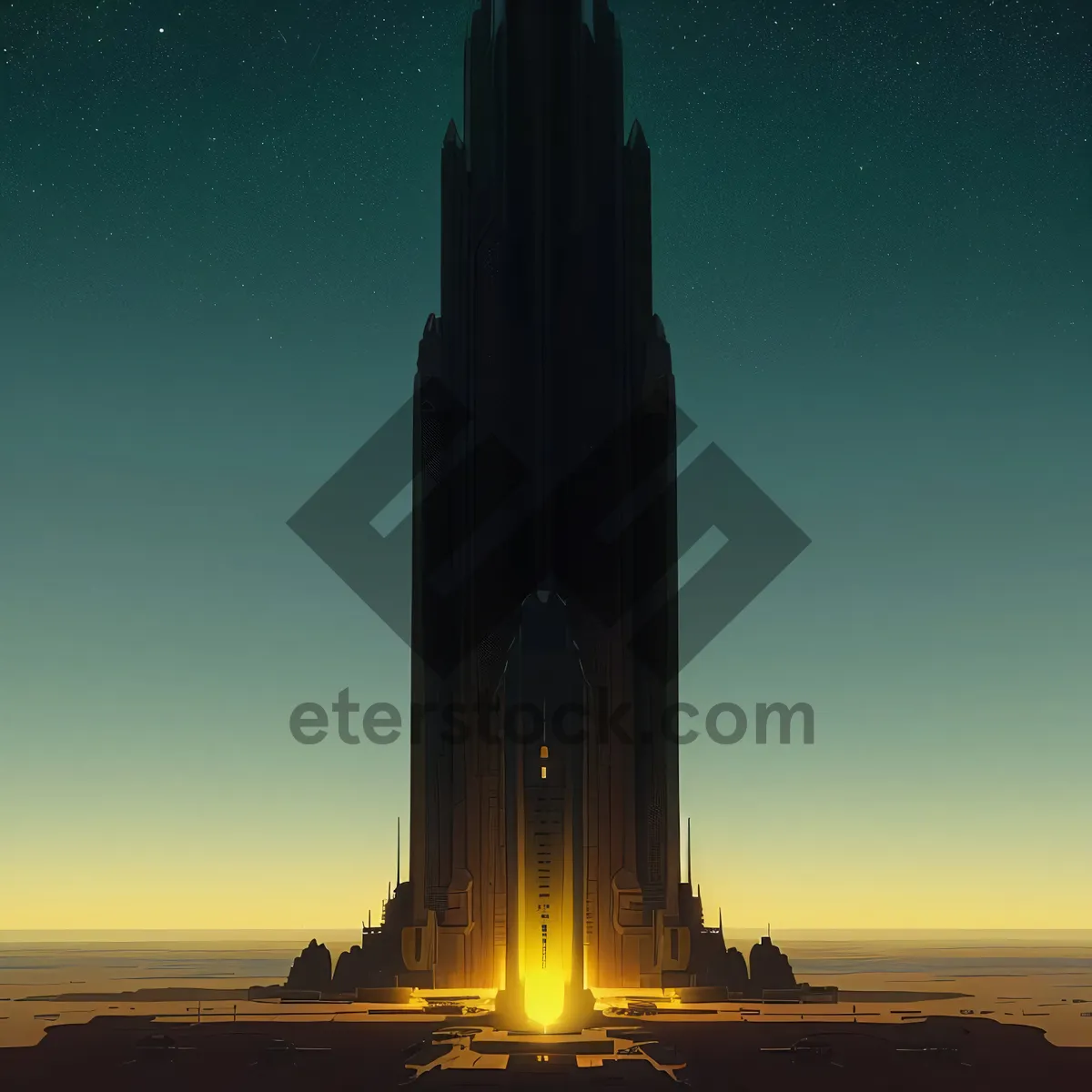 Picture of Megalith City Tower at Sunset: Urban Skyline Silhouette