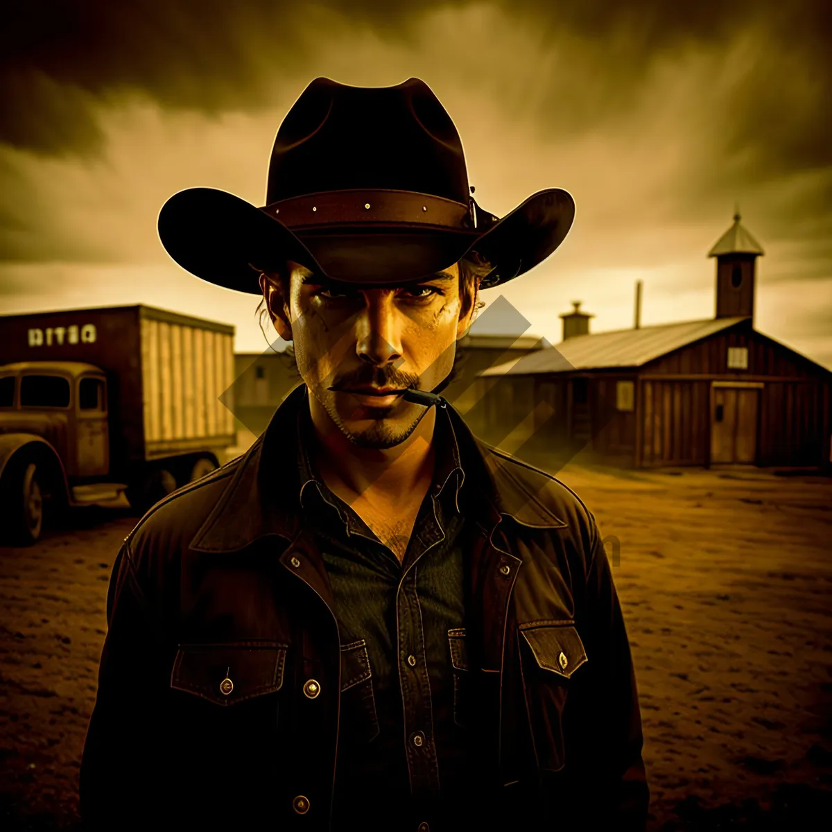 Picture of Cowboy Man Wearing Western Hat - Portrait