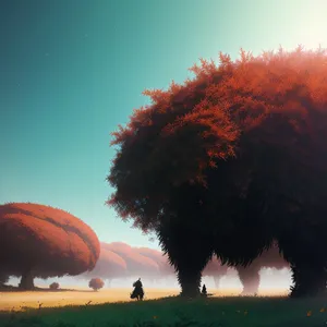 Sunset Grazing: Majestic Bison in Rural Landscape