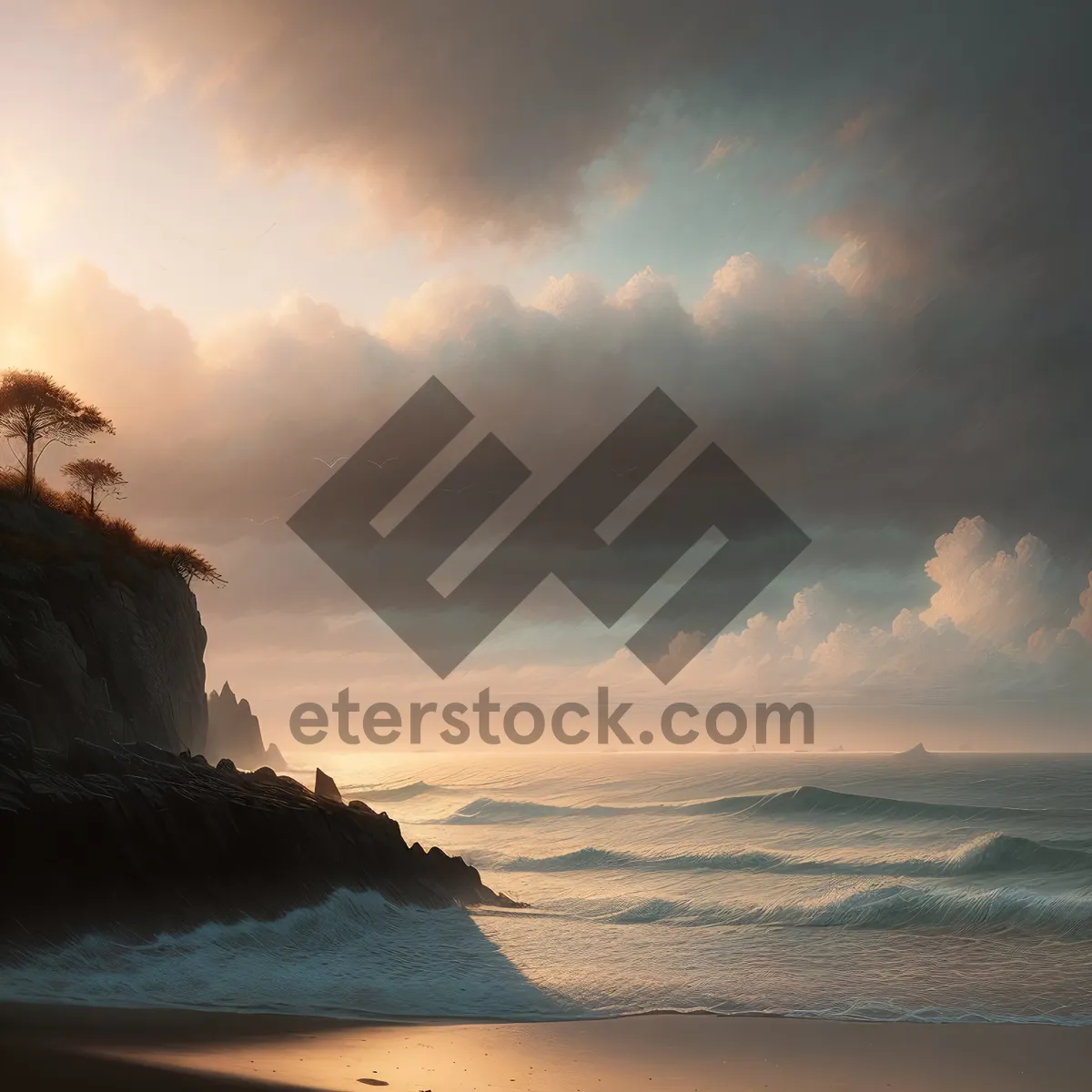 Picture of Marvelous Coastal Sunset Over Ocean Bay