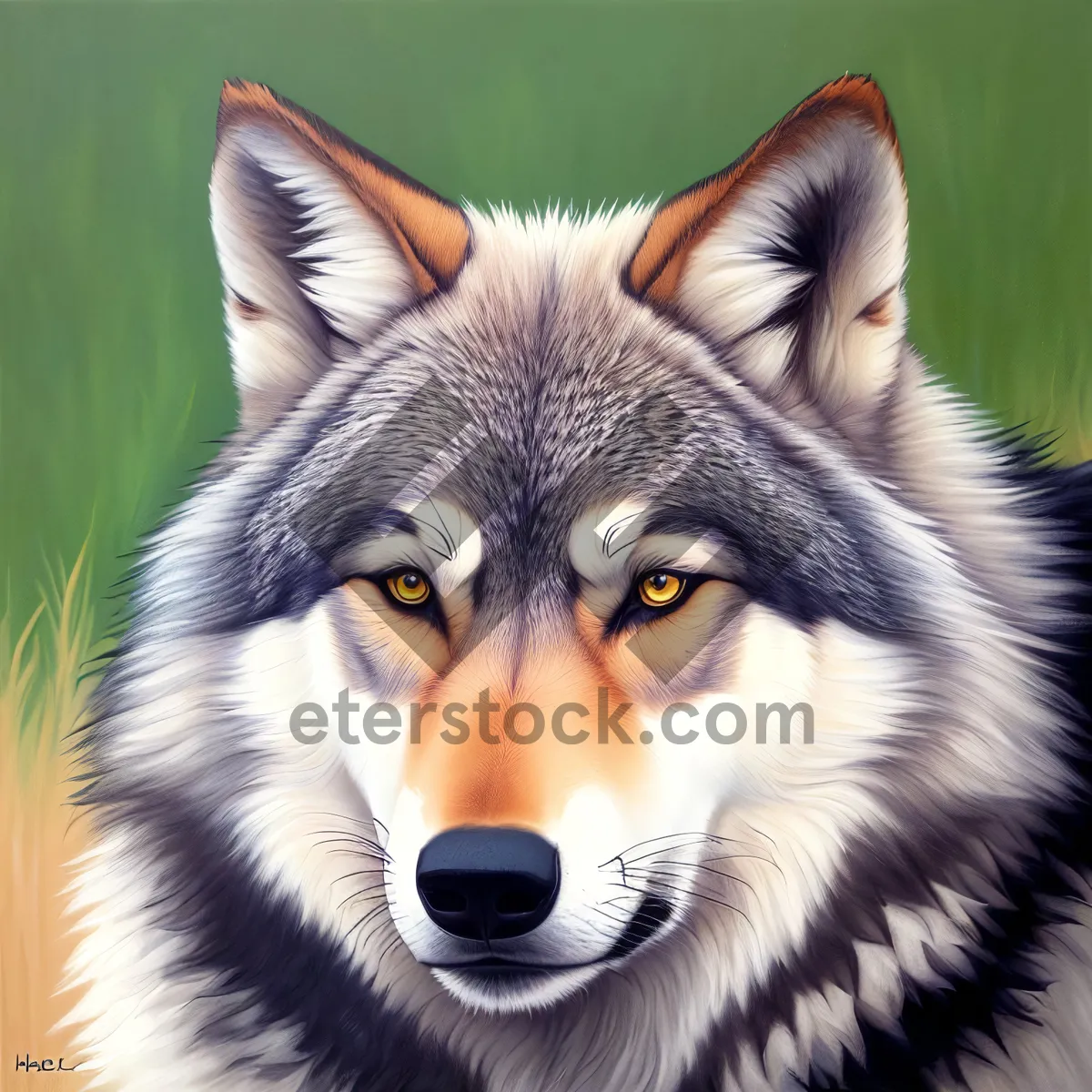 Picture of Fierce Gaze: Majestic Timber Wolf with Piercing Eyes