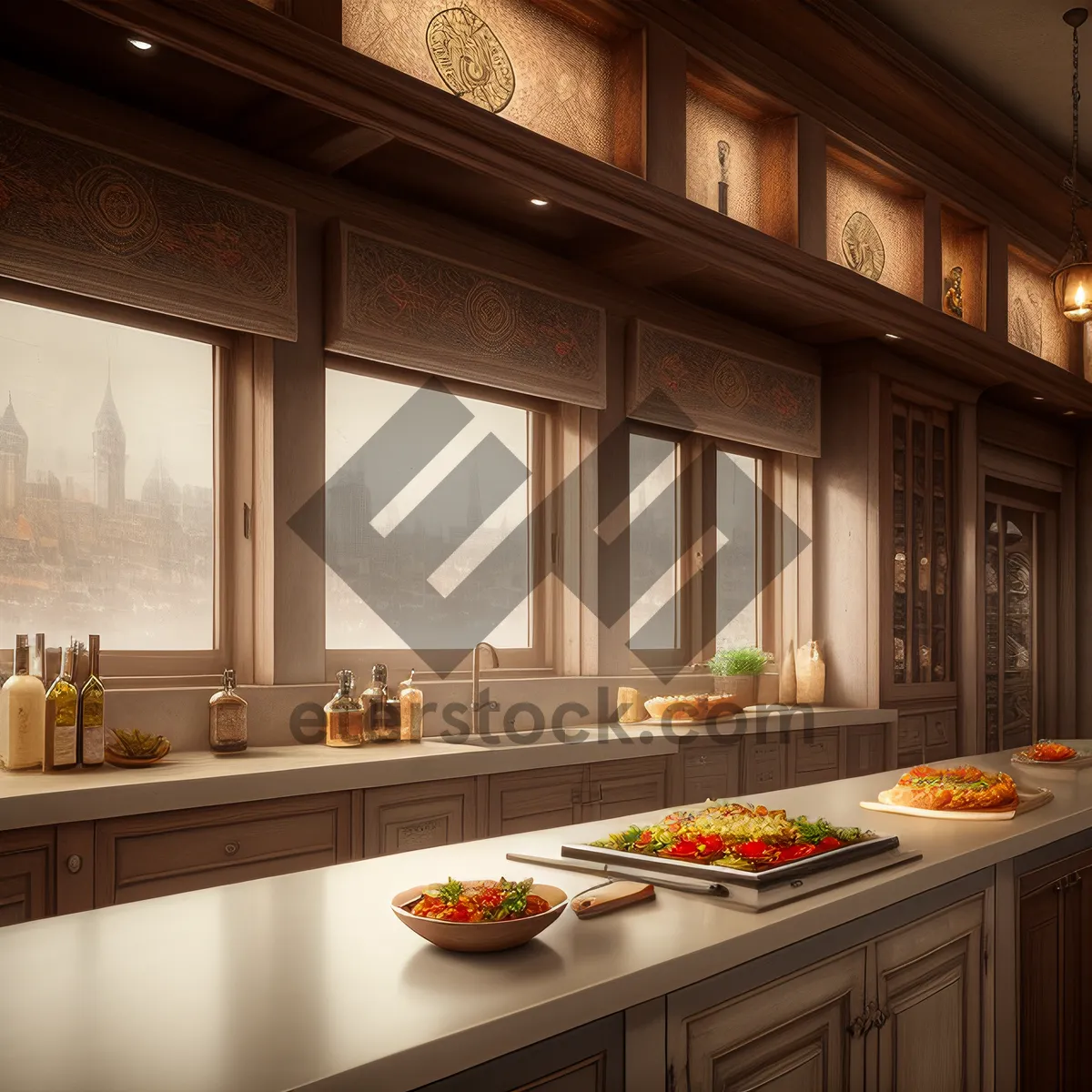 Picture of Modern Kitchen Interior with Luxury Furnishings