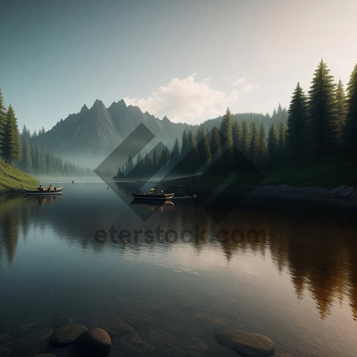 Picture of Serene Lake Reflection Amongst Majestic Mountains