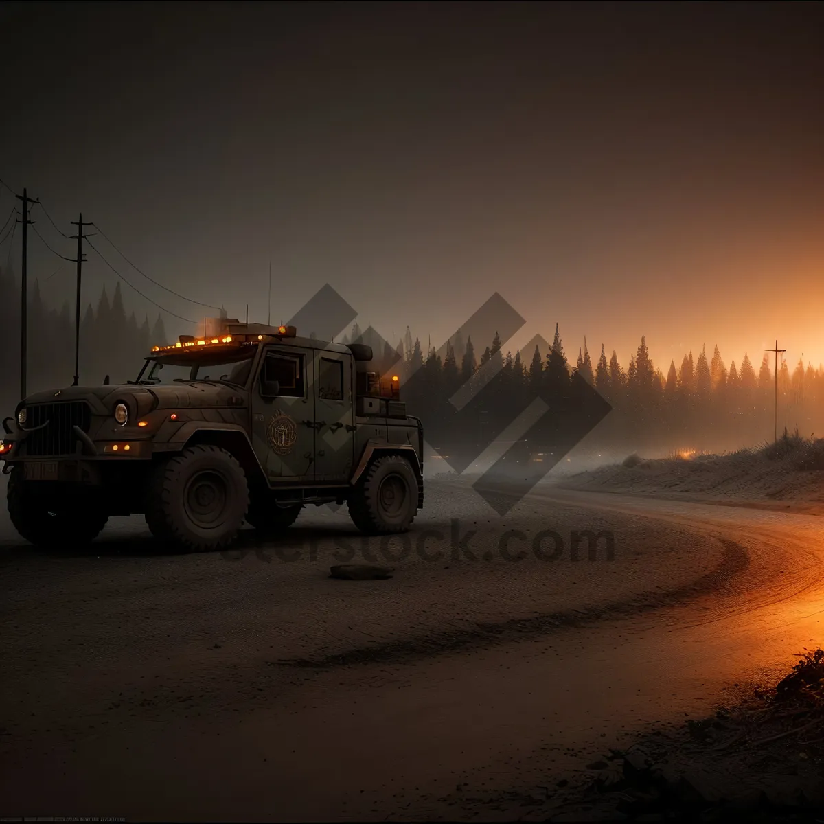 Picture of Heavy Machinery Tow Truck on Snowy Road