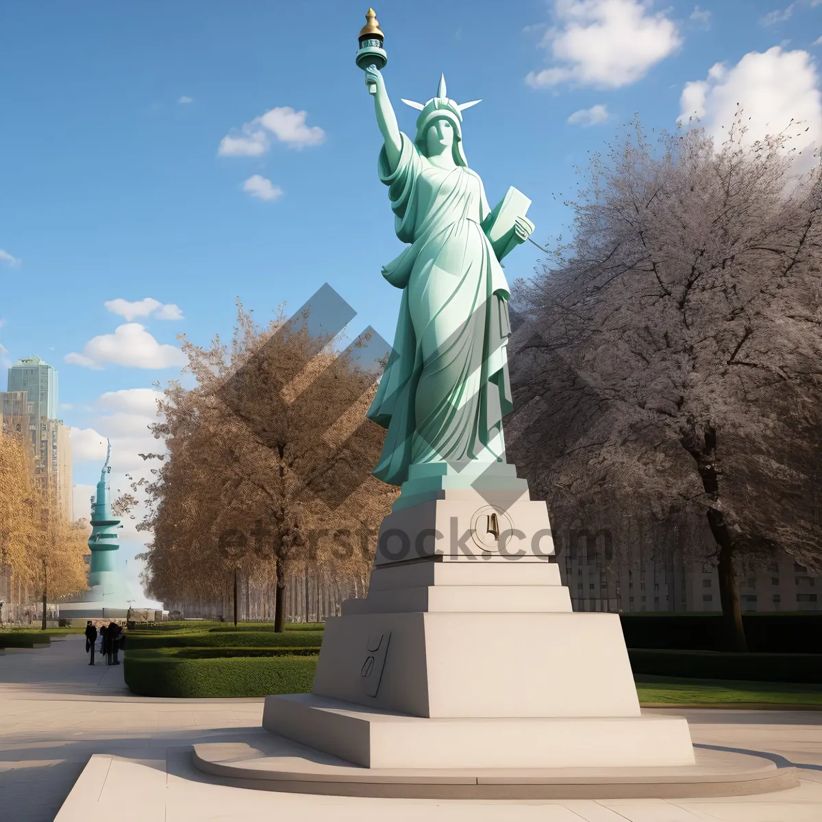 Picture of Historic Statue on Pedestal Against Majestic Skyline