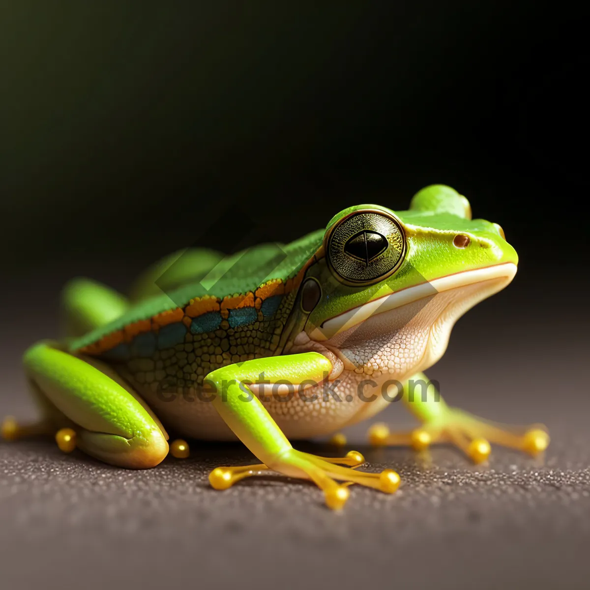 Picture of Colorful Eyed Tree Frog Peeking Out from Leaf