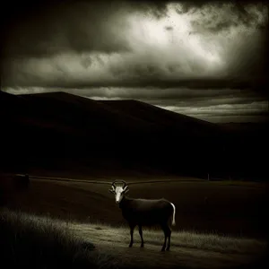 Rustic Equine Grazing in Serene Mountain Pasture