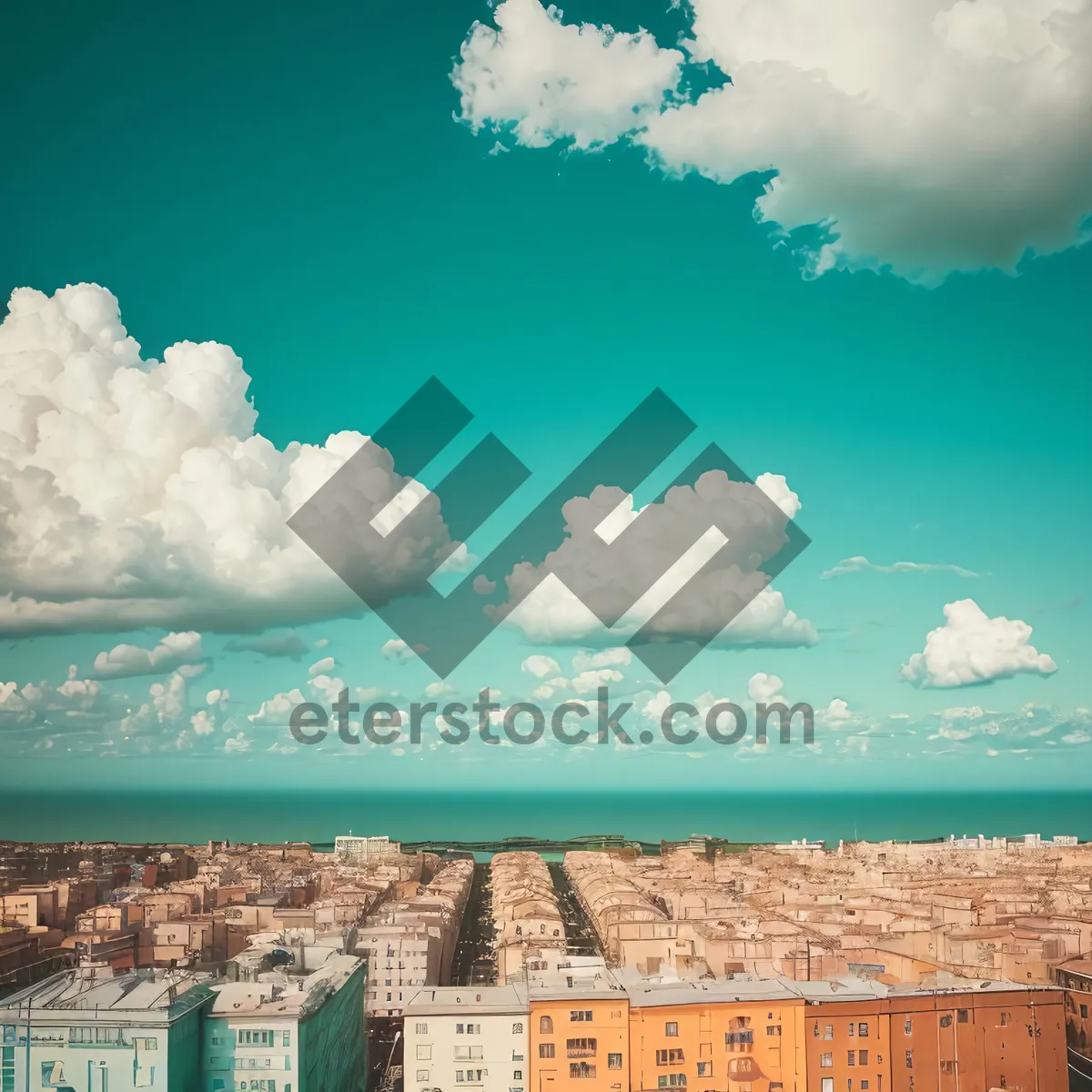 Picture of Vibrant Summer Sky with Clear, Fluffy Clouds.