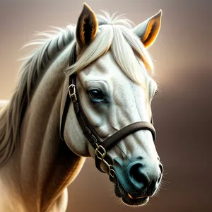 Elegant Stallion with Brown Mane: Equine Portrait in Meadow