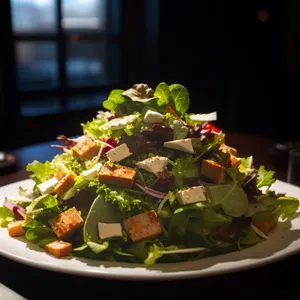 Fresh and Delicious Vegetable Salad with Meat Slices