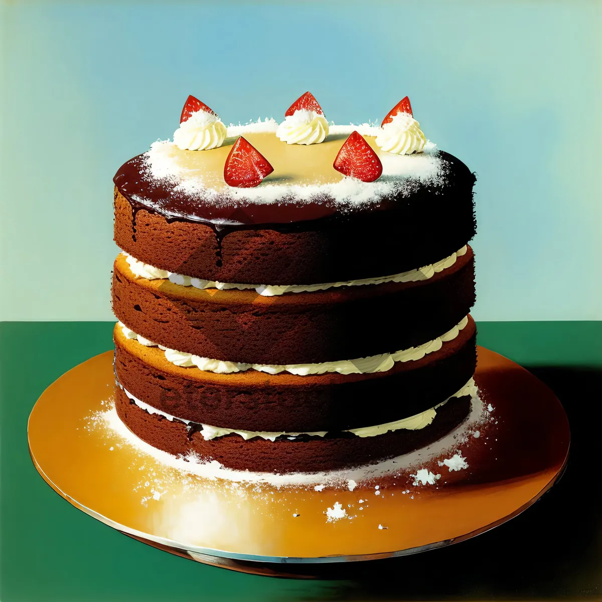 Picture of Delicious Strawberry Cream Cake with Chocolate Icing