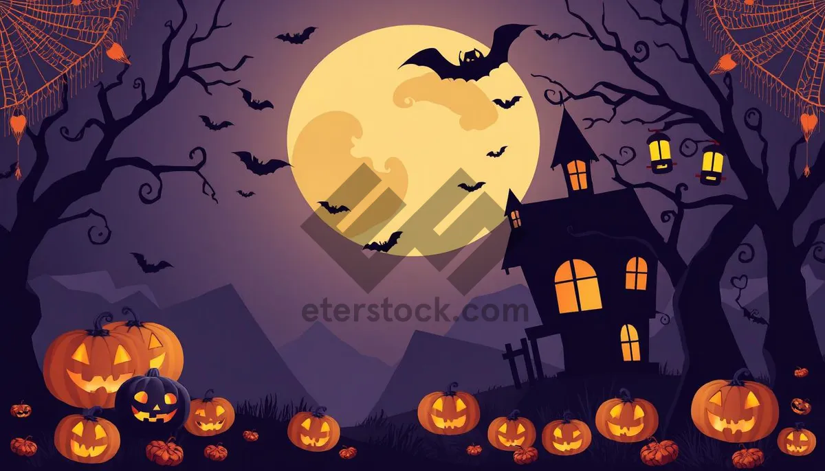 Picture of Halloween Night Cemetery Silhouette Moon Cartoon Art