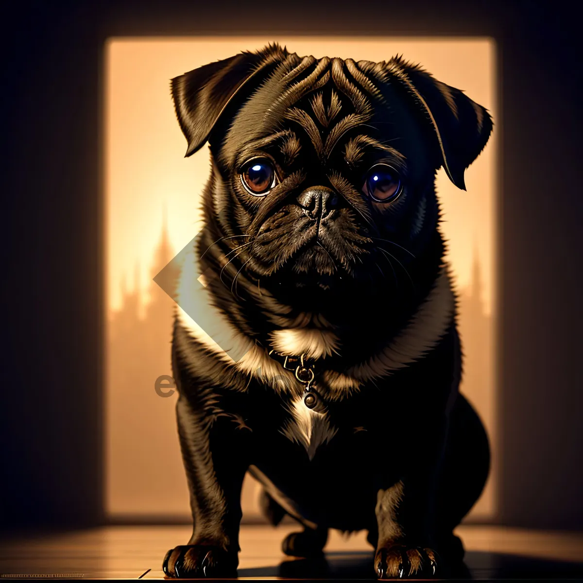 Picture of Adorable Wrinkled Pug Puppy Portrait