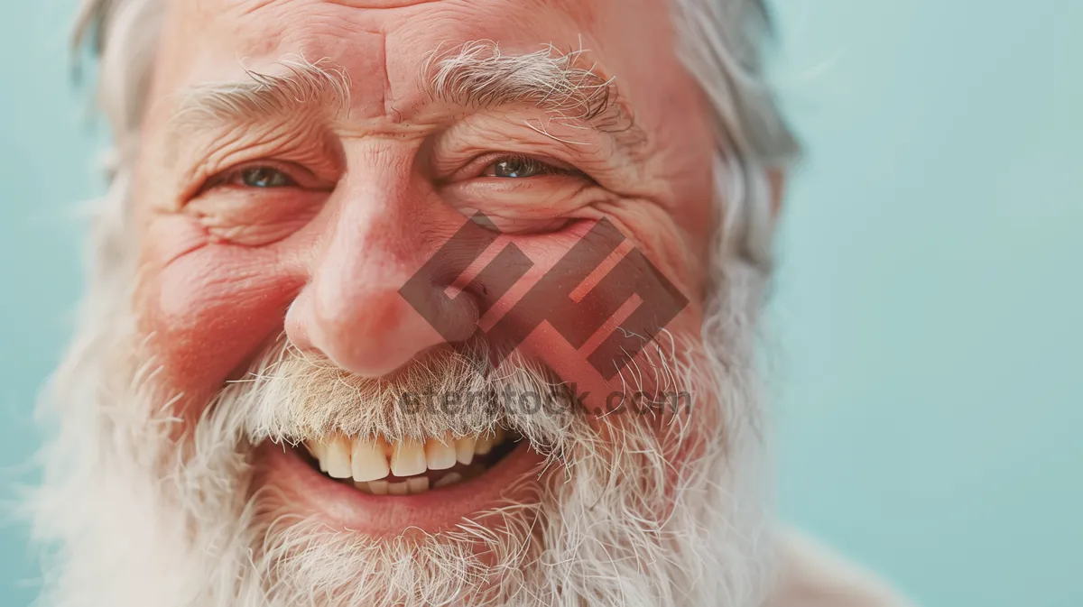 Picture of Senior man with blond wig and mustache smiling.