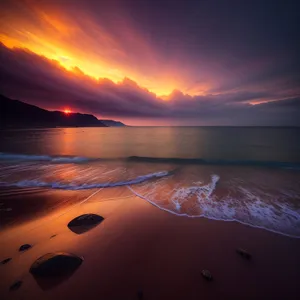 Golden Sunset Over Tropical Beach- Reflection of Peaceful Horizon