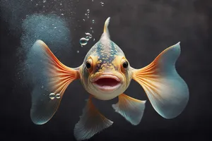 Tropical marine fish swimming in aquarium reef.