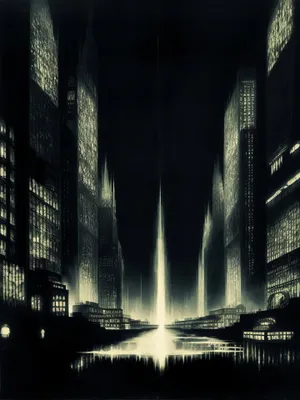 Nighttime Reflections on Urban Skyline