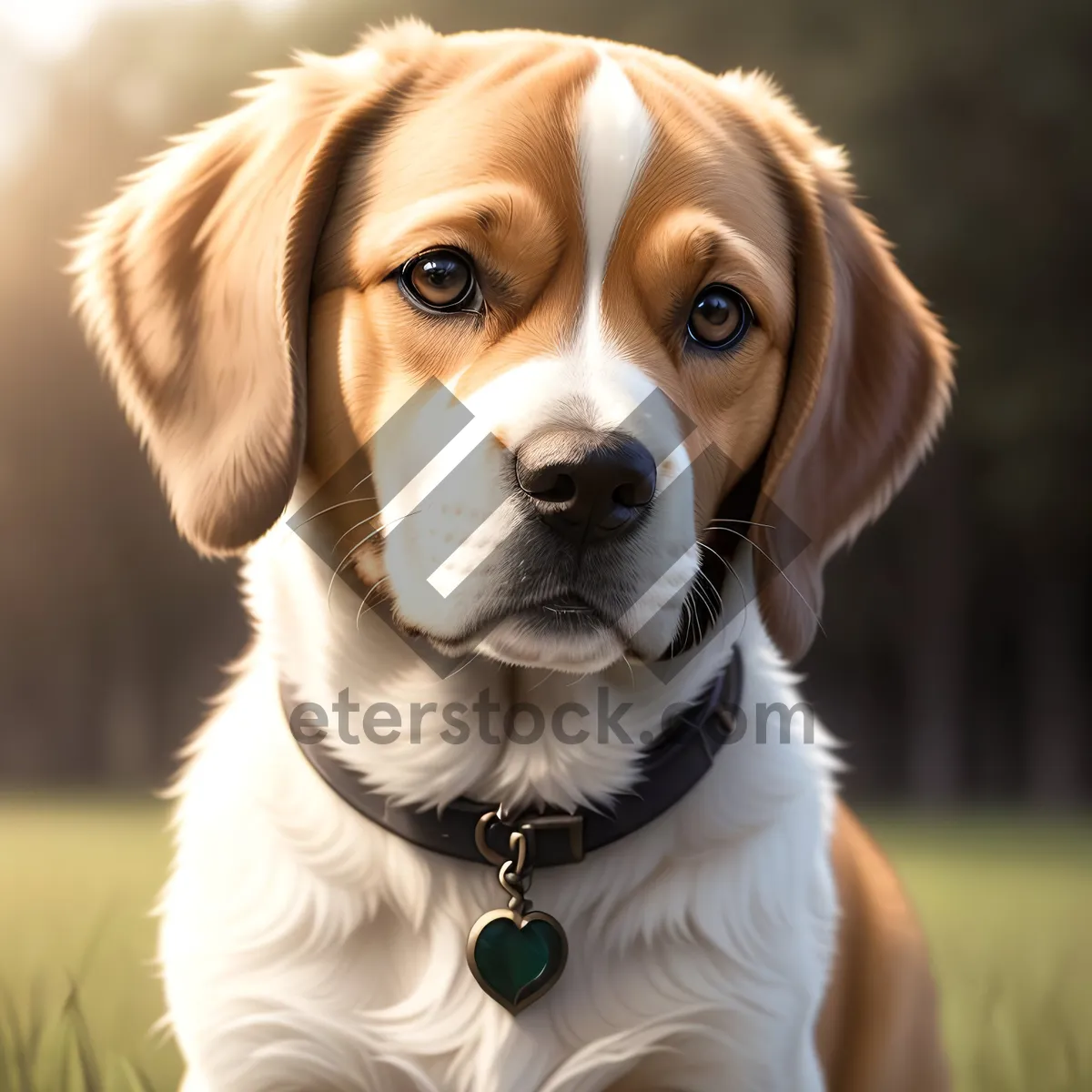 Picture of Adorable Golden Spaniel Puppy with Brown Collar