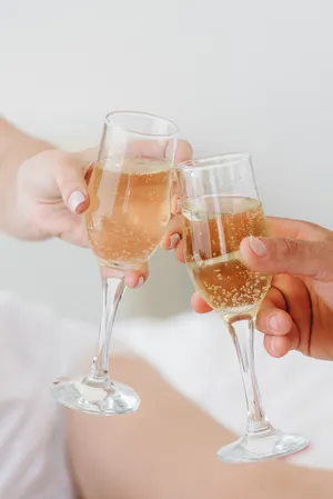 Party table with wine and champagne glasses celebration