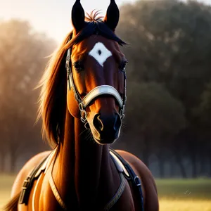 Thoroughbred Stallion Grazing on Farm