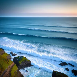 Serene Beachscape: Sun-kissed Waves and Sandy Shores