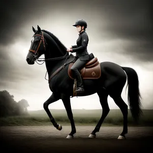 Thoroughbred Stallion in Equestrian Harness and Saddle