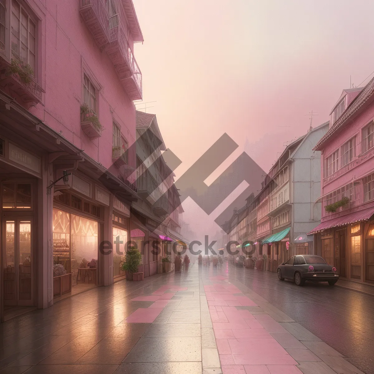 Picture of Urban Night Travel: Skyline Street with Tramway