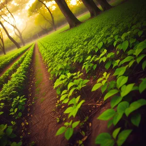 Vibrant Green Aquatic Landscape with Lush Trees