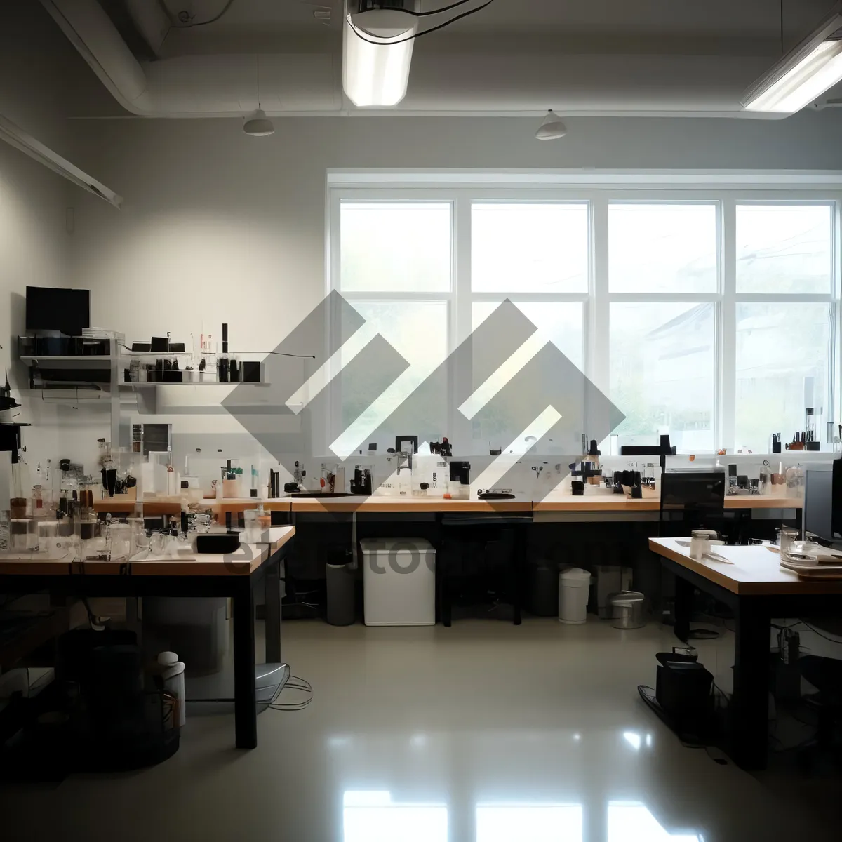 Picture of Modern luxury office interior with wood furniture and lamp