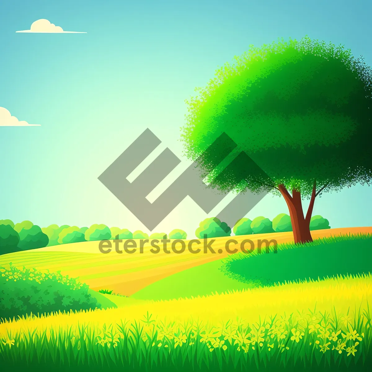 Picture of Sunlit Countryside Pasture in Summer Landscape