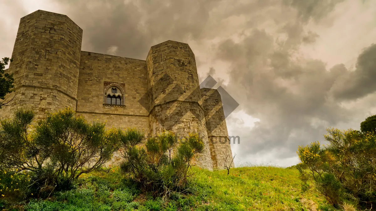 Picture of Medieval Castle Fortress Against Blue Sky Horizon