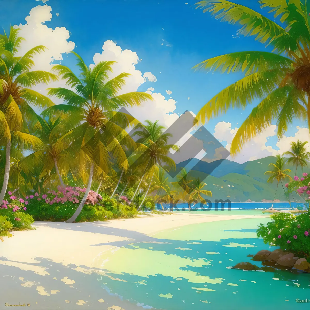 Picture of Serene Tropical Beach Paradise with Crystal-clear Turquoise Water