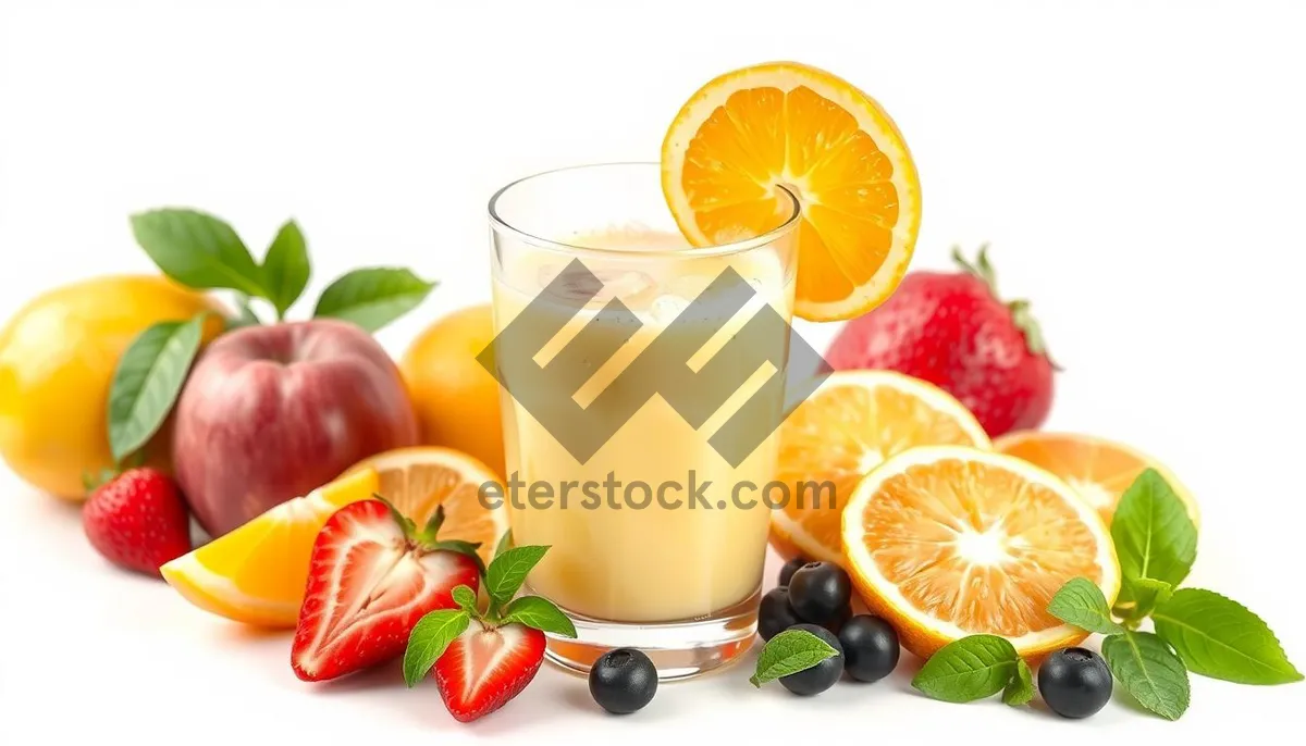 Picture of Fresh Fruit Juice in Yellow Glass with Leaf Design