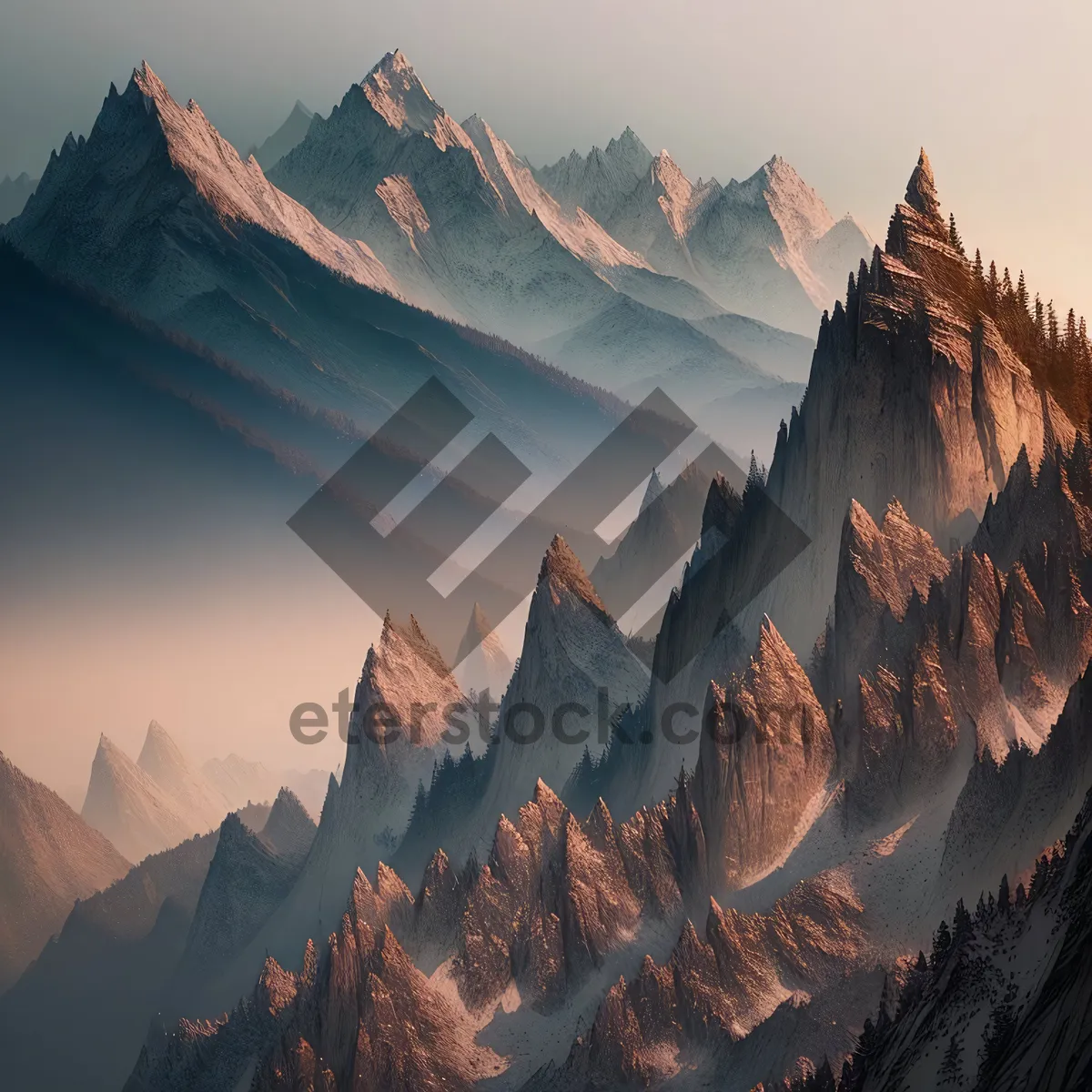 Picture of Majestic Mountain Range Overlooking Serene Valley