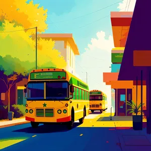 Urban Transport: School Bus on Busy Highway"
or
"Street Scene: School Bus in Urban Environment