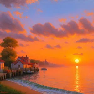 Golden Sunset over Tranquil Ocean Shore