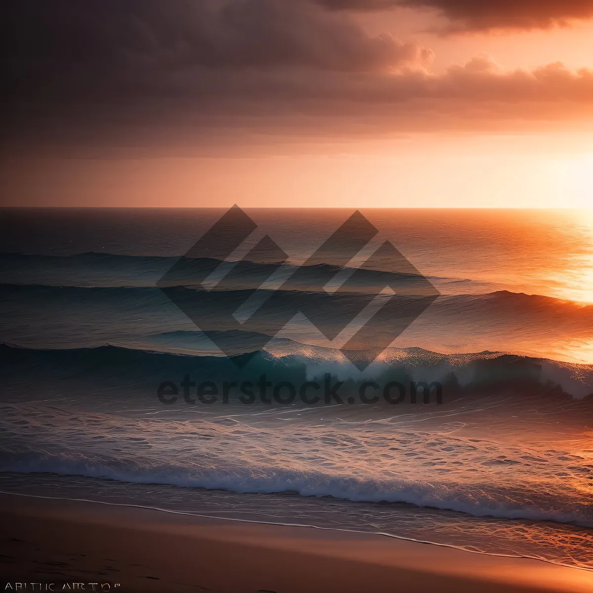 Picture of Golden sunset over tranquil ocean beach