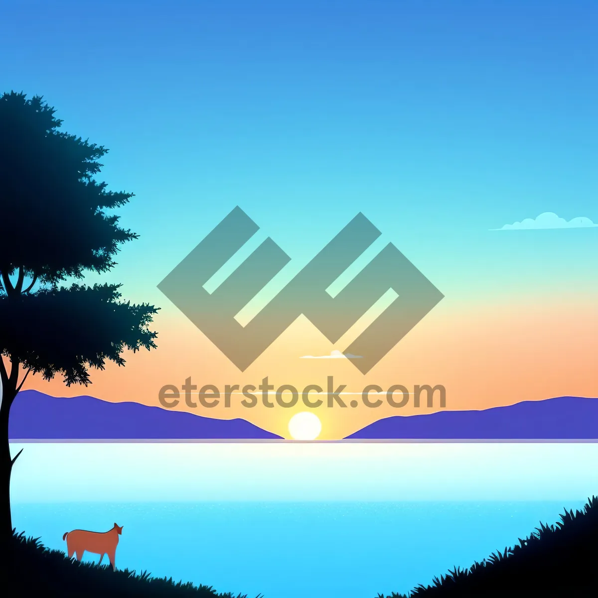 Picture of Vibrant Sunset Skyline in Summer Landscape