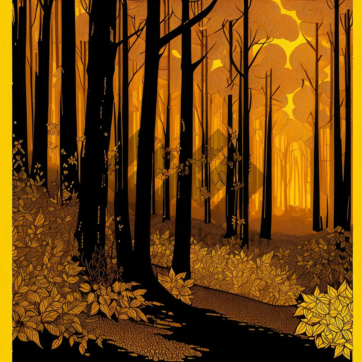 Picture of Autumnal Forest Path with Yellow Foliage