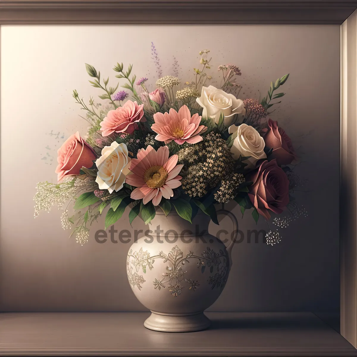 Picture of Elegant China Vase with Beautiful Floral Arrangement