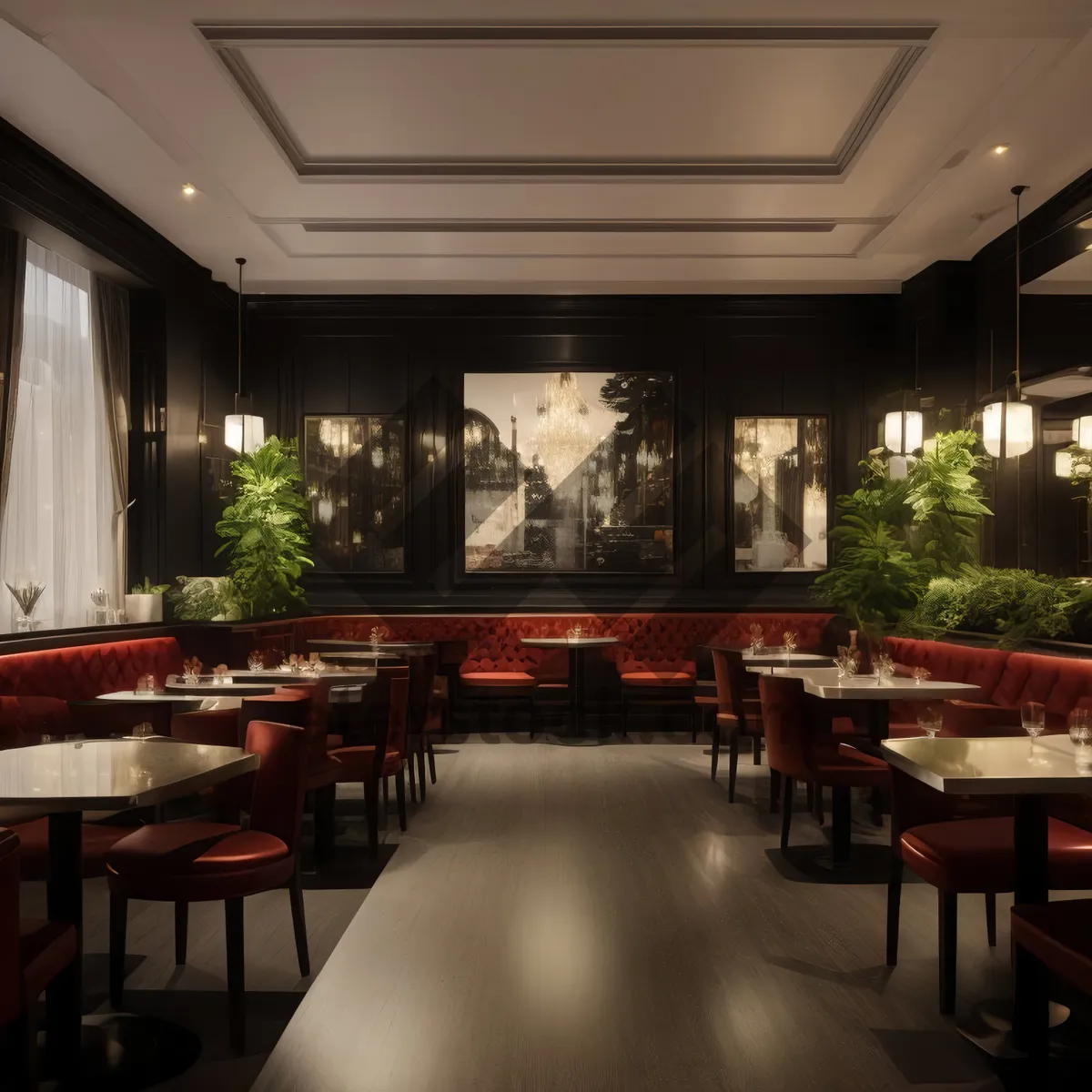 Picture of Modern Luxury Restaurant Interior Design with Wood Furniture