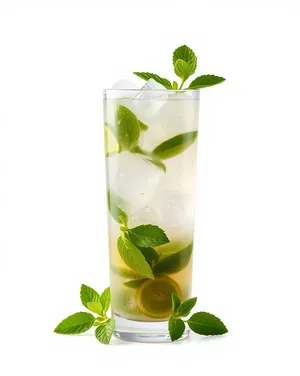 Refreshing Citrus Beverage with Ice and Lime Slice
